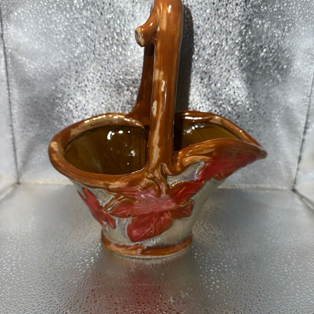 Ceramic california pottery fall/ autumn 🍂 glossy Basket with Floral Design